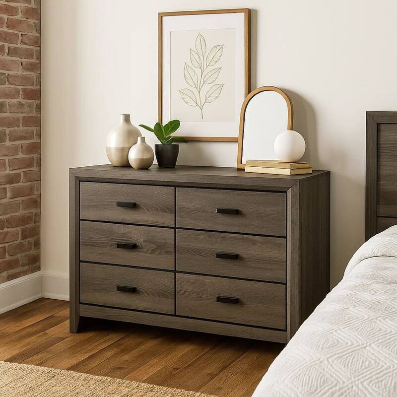 Dresser with Black Rectangular Pulls, Gray