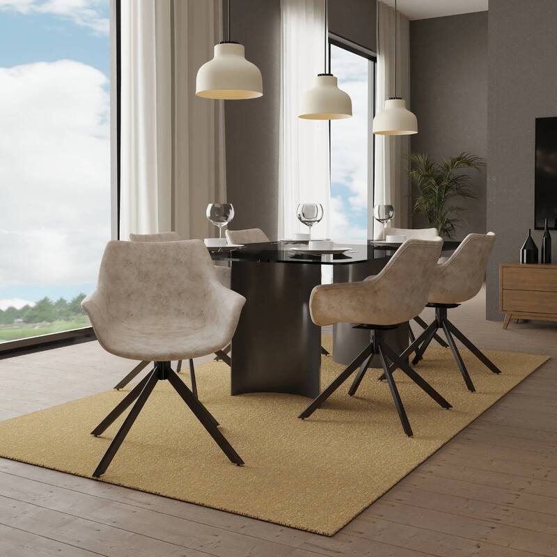 Markley Leather Swivel Dining Armchair with Black Iron Base - Accent Dining Chair for Kitchen and Dining Room Set of 4