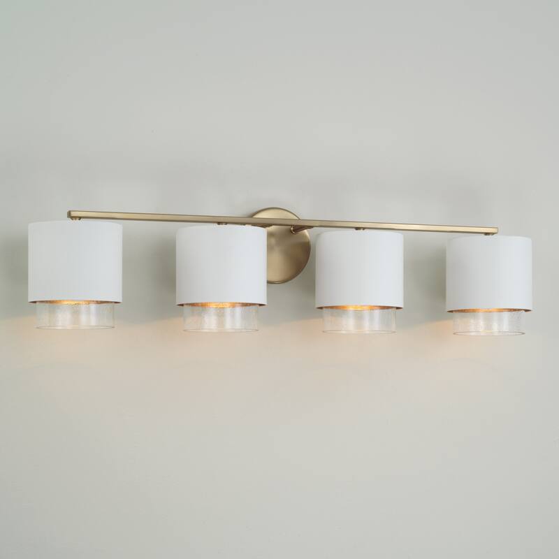 33.50"W x 8.25"H 4-Light Cylindrical Metal Vanity with Seeded Glass - N/A