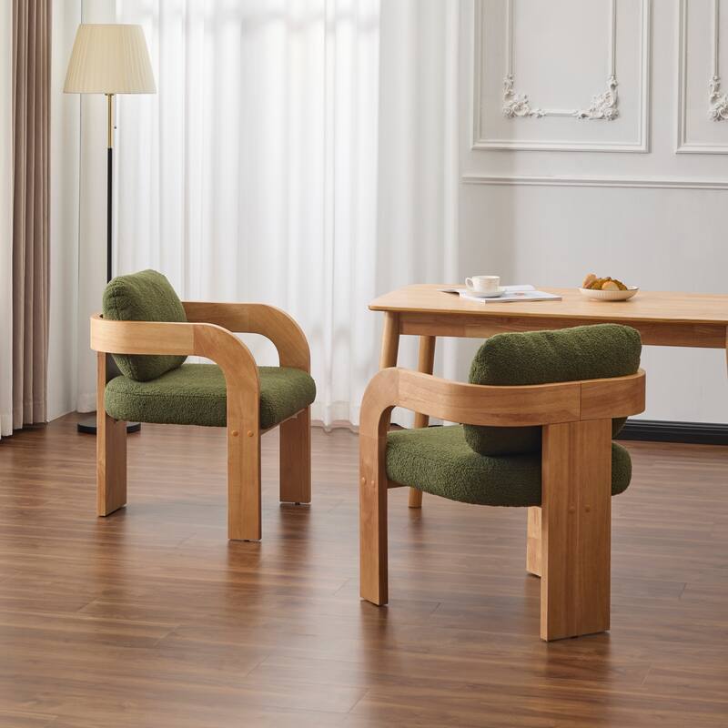 Roomfitters 2-Pack Modern Dining Chairs, Solid Wood Frame with Pillow Back and Upholstered Seat - Green,Natural