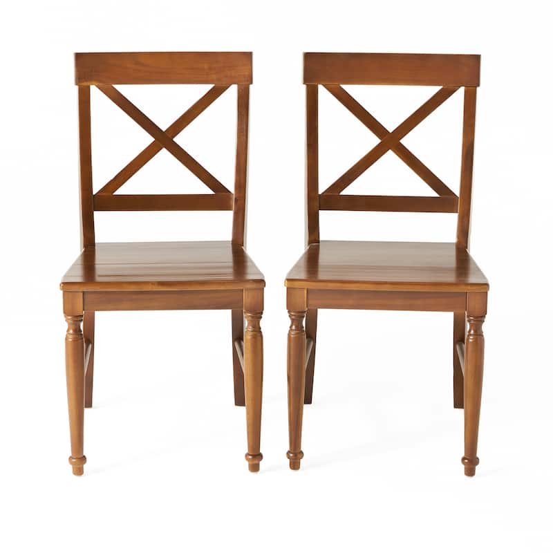 Indoor Acacia Wood Dining Chairs with X-Back Design, Set of 2