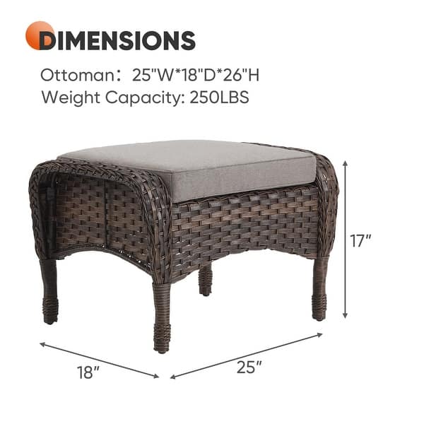 dimension image slide 2 of 7, Outdoor Patio Ottoman with Seat Cushion