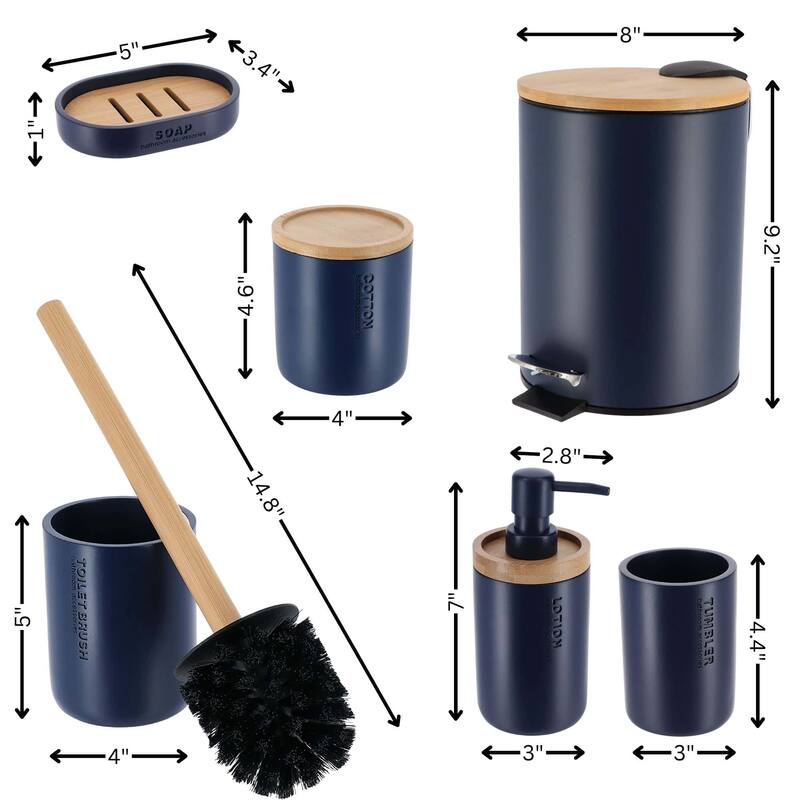 Bathroom Accessories with Natural Accents, Modern 6-piece Set