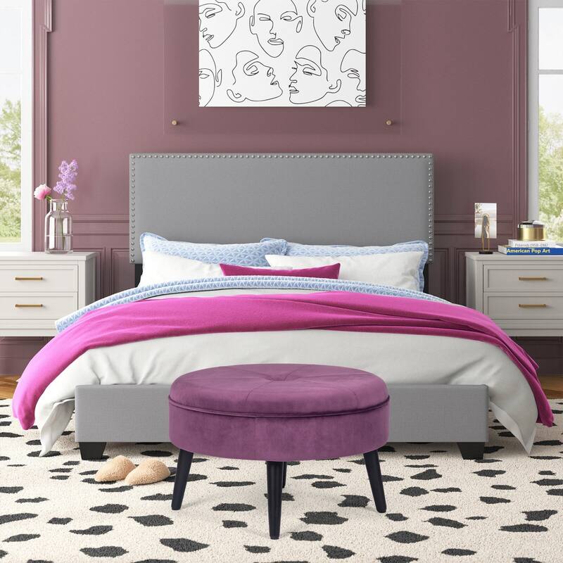 Carson Carrington Indnas Round Velvet Cocktail Coffee Table Ottoman