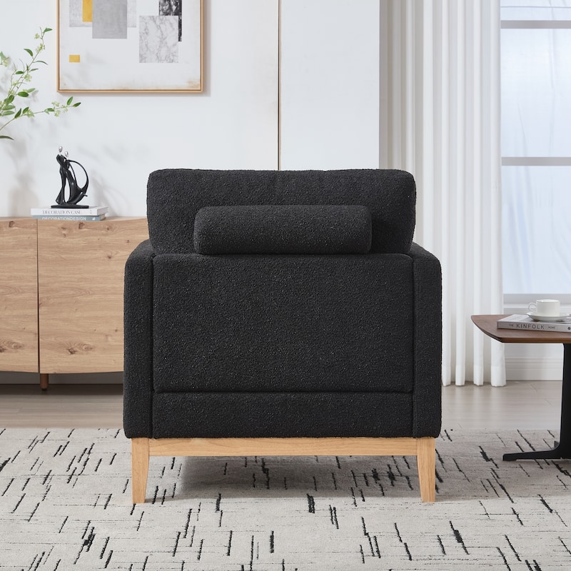Modern Farmhouse Accent Chair , Wood Base Reading Armchair Single Sofa with Two Bolster Pillows for Living Room
