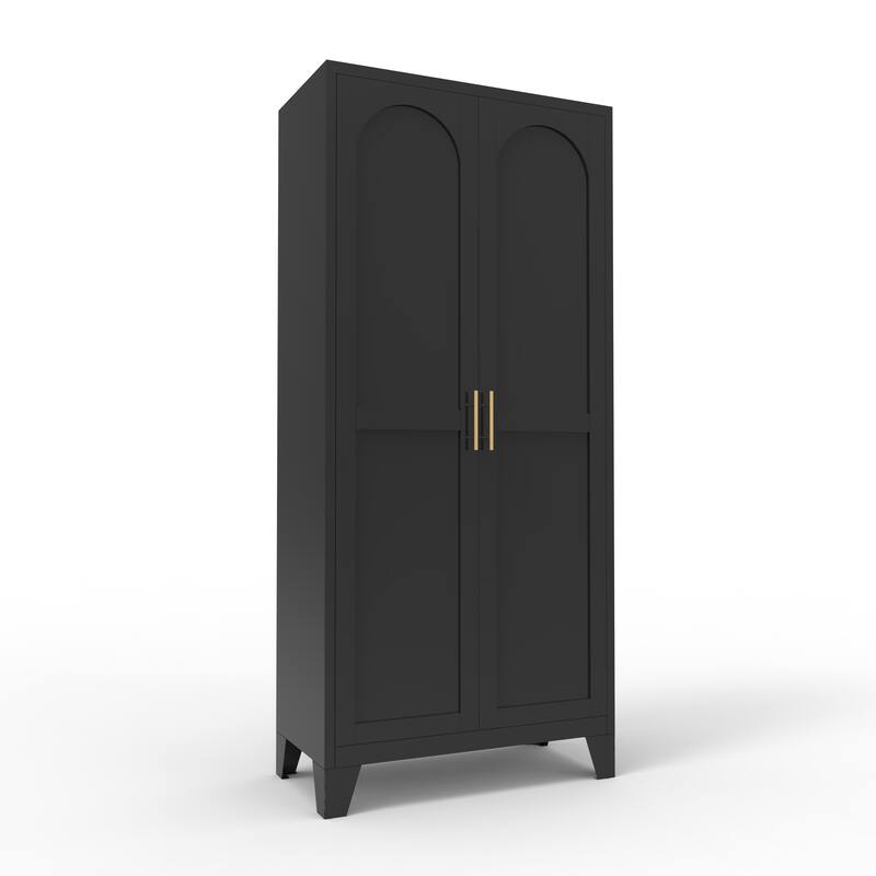 61" 2 Shapely Doors Cabinet, Metal Storage Cabinet with Doors and Adjustable Shelves - Black