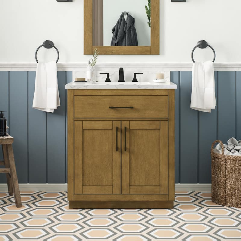 Athea Bathroom Vanity with White Engineered Marble Top - 30" - Almond Latte