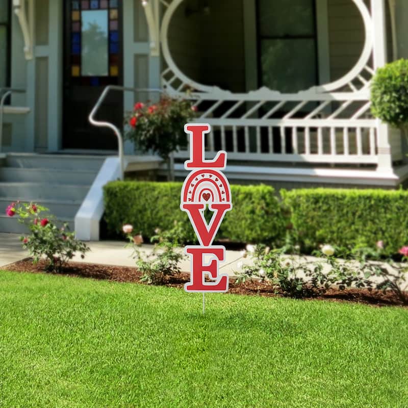Glitzhome 36"H Valentine's Metal Rainbow "LOVE" Yard Stake