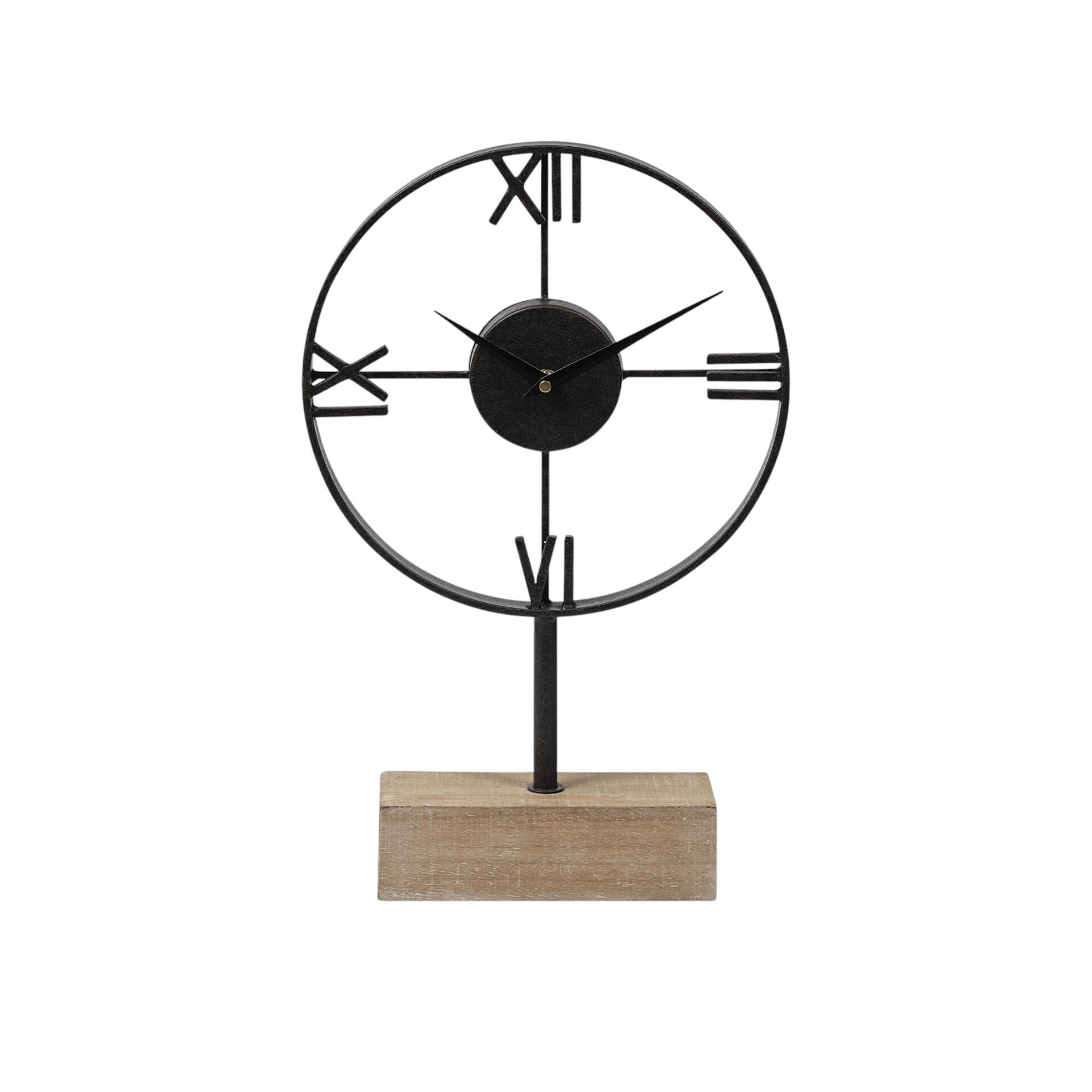 Black Metal Wood Desk Table Clock With Open Metal Frame Black Metal Wood Desk Table Clock With Open Metal Frame