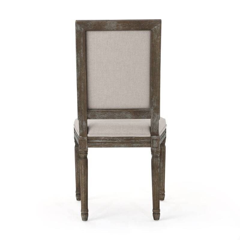 Traditional Style Dining Chairs with Weathered Wood Finish and Fabric Upholstered Seat, for Dining Rooms, Set of 2