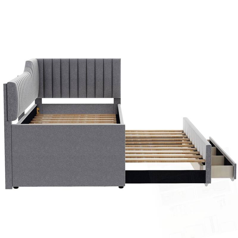 Upholstered Daybed with Trundle and Three Drawers