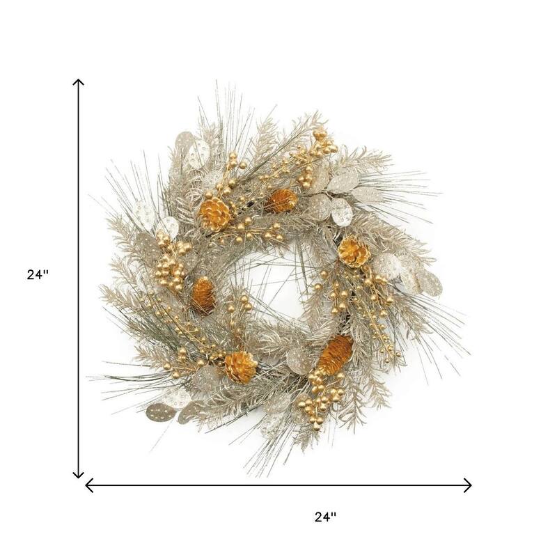 HomeRoots 24" Gold And Silver Christmas Eucalyptus And Mixed Assortment Artificial Wreath