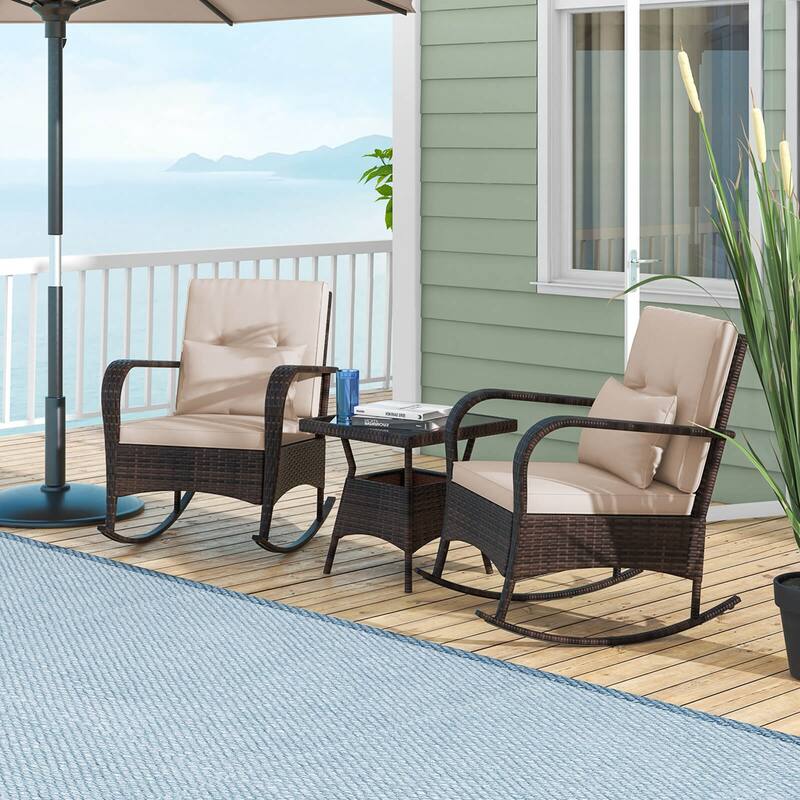 Costway 3 PCS Rocking Bistro Set with Removable Cushions & Tempered - See Details