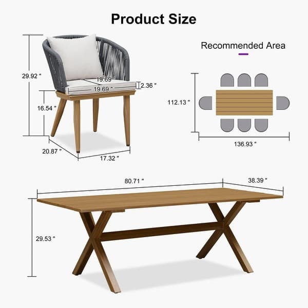 dimension image slide 3 of 6, PURPLE LEAF Outdoor patio Dining Set for Garden Deck Wicker Table and Chairs Set-7/9/11 Piece