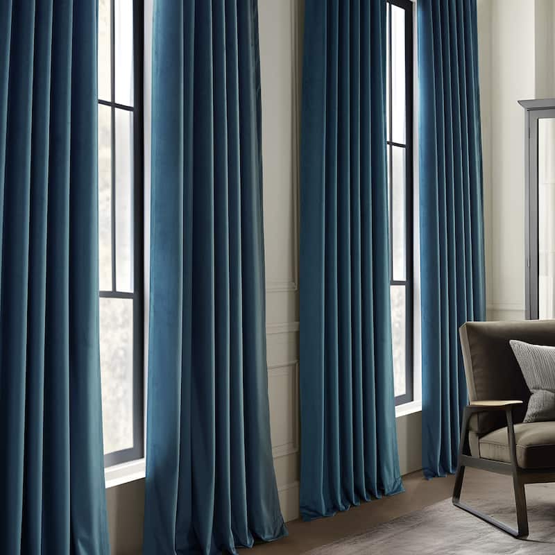 Exclusive Fabrics Basic Deluxe Velvet Curtains Pair - 2 Panels - Grommet Room Darkening Curtains