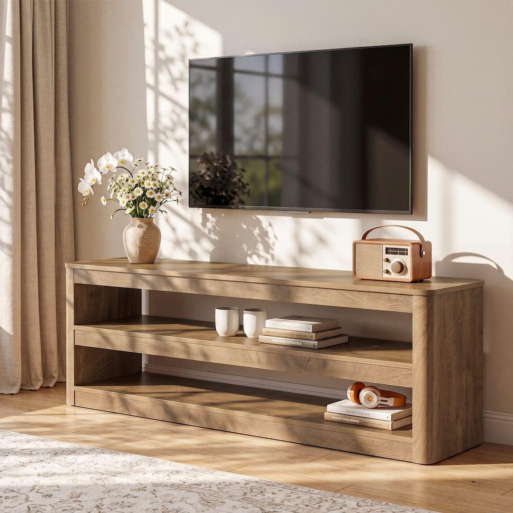 TV Stand for TVs up to 70 Inches, Entertainment Center with Open Storage Shelves, Media Console