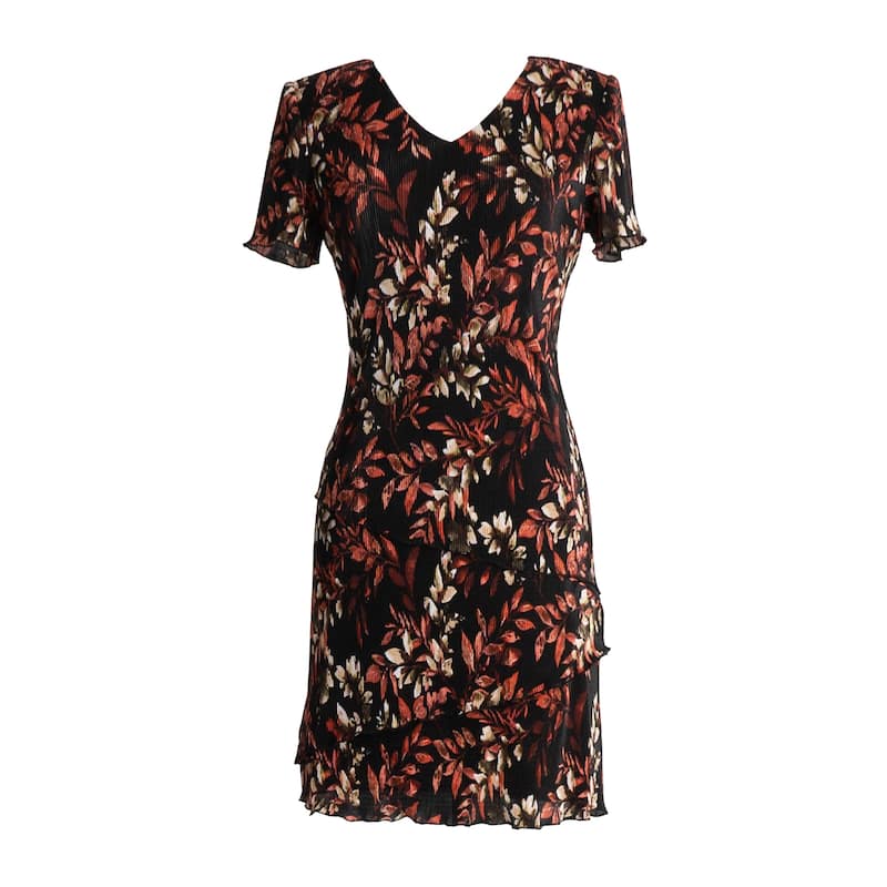 Connected Apparel Short Sleeve Mid-Length Printed Dress - Brick - 16