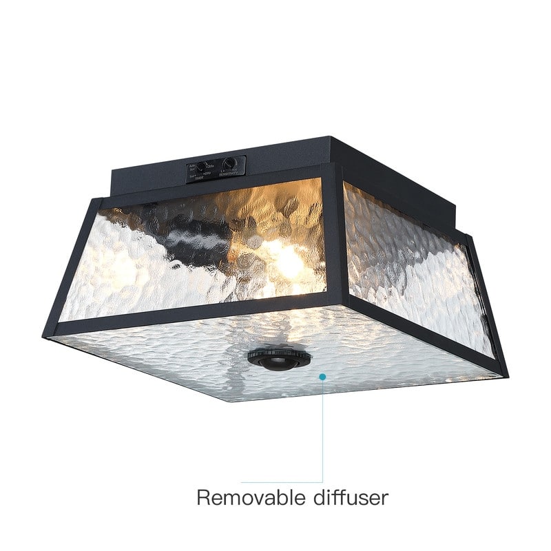 2-Light Black Outdoor Farmhouse Flush Mount Ceiling Light with Clear Water Glass
