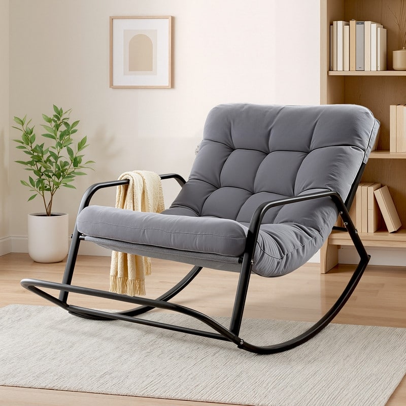 FINCATI Outdoor Patio Oversized Rocking Chair Papasan, Comfy Rocking Lounge Chair, Metal Rocking Chair with Cushion