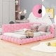 preview thumbnail 4 of 8, Full Size Pink Upholstered Daybed Wood Platform Bed with USB Ports