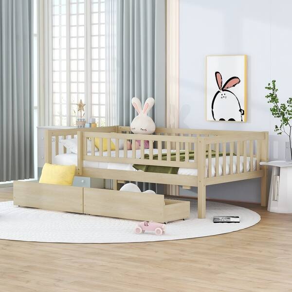 Twin Toddler Daybed Montessori Bed with Rails Wooden Kid Daybed Frame