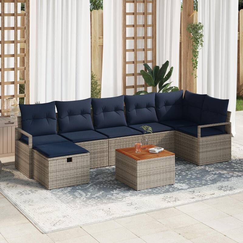 vidaXL 8 Garden Sofa Set with Cushions Black/Grey Poly Rattan - 113 x 48 x 27.2 - Grey