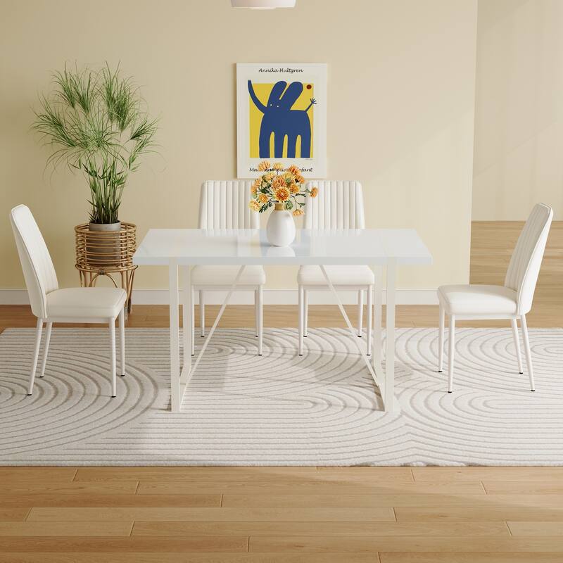 Modern Dining Set with Rectangular Table & Armless Vertical Stripe Chairs