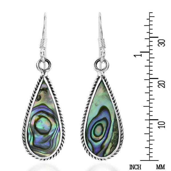 Handmade Classic Teardrop Shaped Stone Inlaid Sterling Silver Dangle Earrings (Thailand)