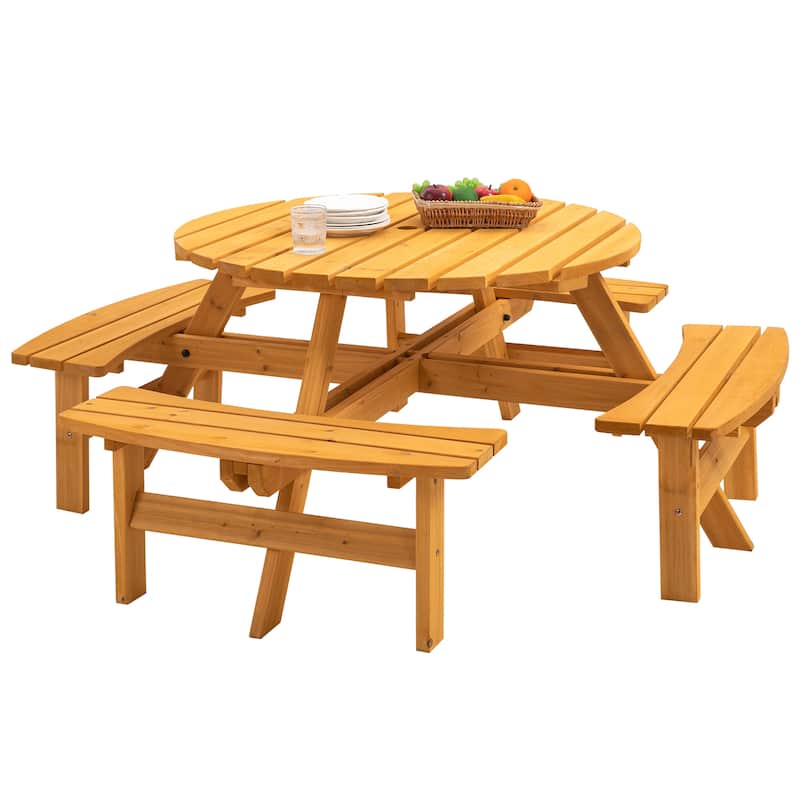 8 Person Wooden Picnic Table, Outdoor Camping Dining Table with Seat