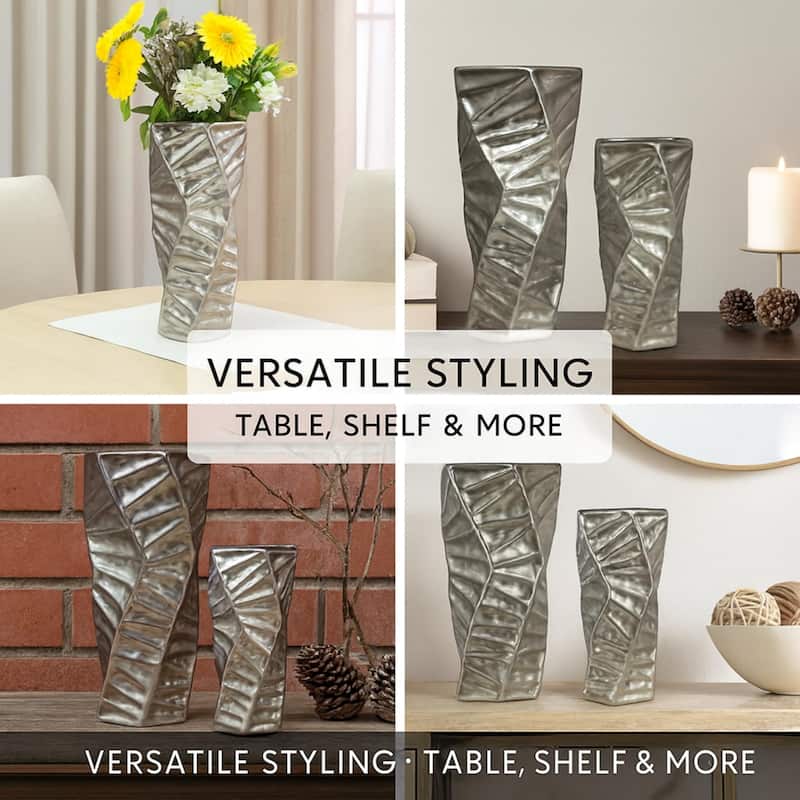 Aria Home Silver Ceramic Vase Set Modern Sculptural Decor