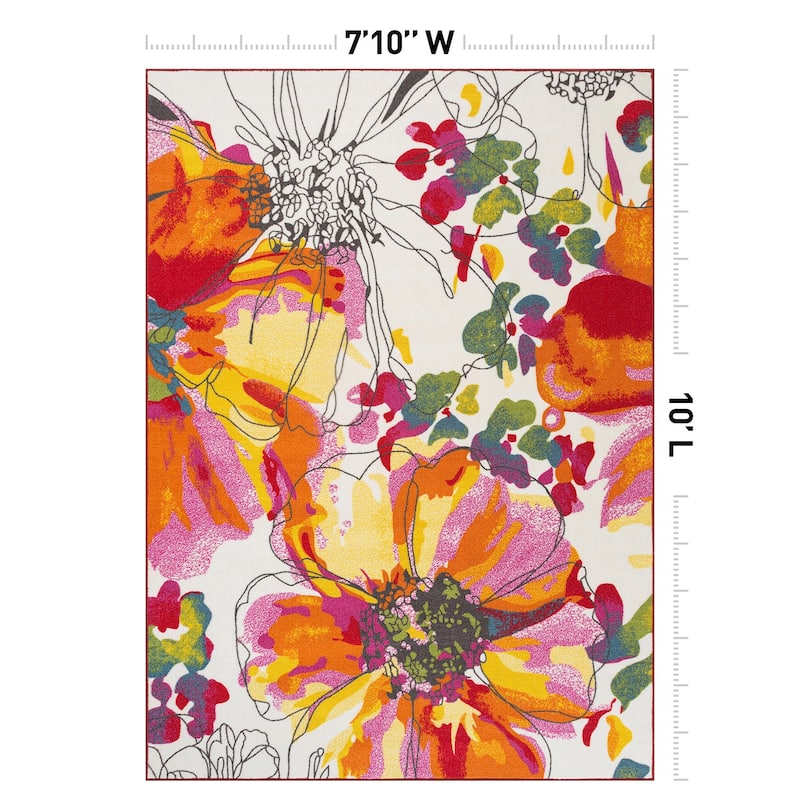 World Rug Gallery Modern Bright Flowers Non-Slip Area Rug Multi