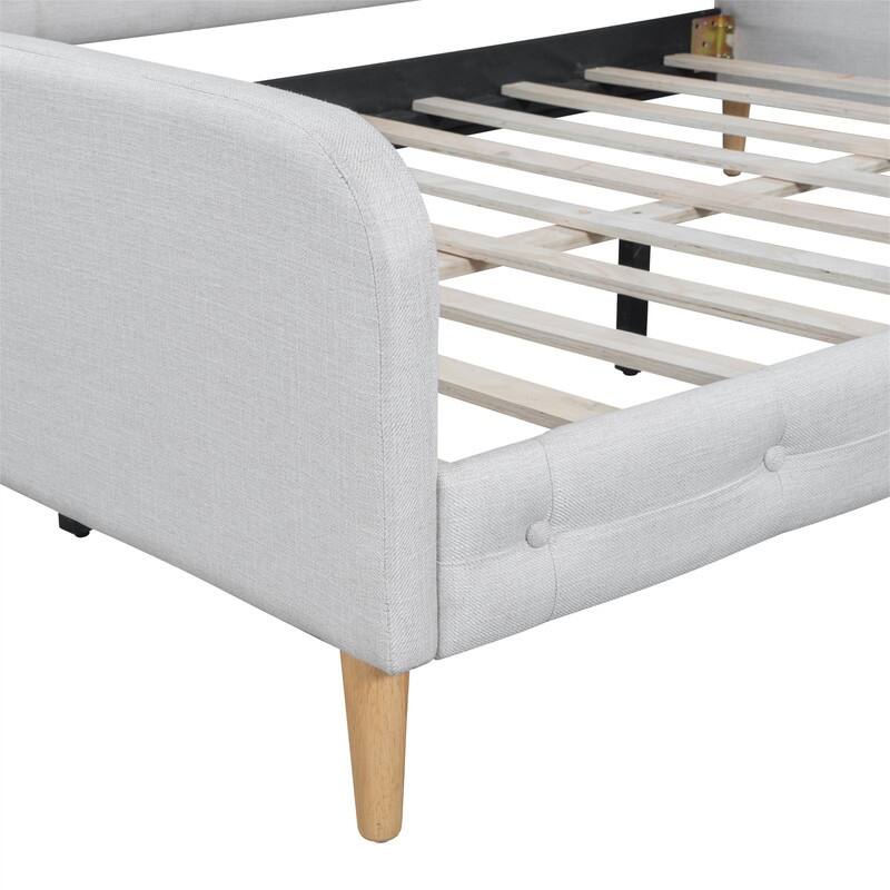 Twin/Full/Queen Size Upholstered Daybed with 4 Support Legs, Linen Fabric Daybed Frame Sofa Bed with Button Tufted Design