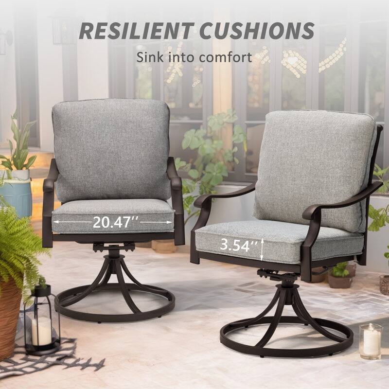 Outdoor Swivel Rocker Chairs Set of 2, Heavy-Duty 360° Swivel Patio Chairs with Cushions, All-Weather Steel Frame for Garden