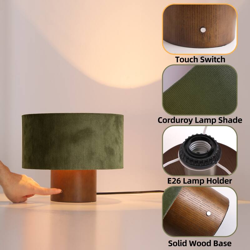 10 in. Modern Small Table Lamp with Corduroy Shade and Touch Switch for Kid Room, Living Room