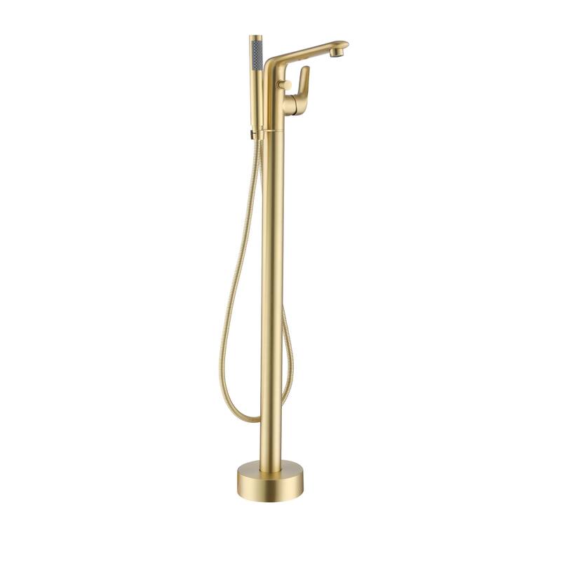 Bathtub Faucet Floor Mounted Free Standing Tub Filler W/Handheld - Brushed Gold