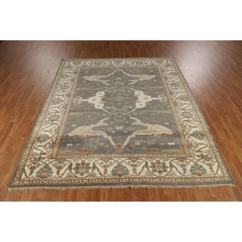 Gray Oushak Indian Area Rug Hand-Knotted Wool Carpet - 8'2" x 9'8"
