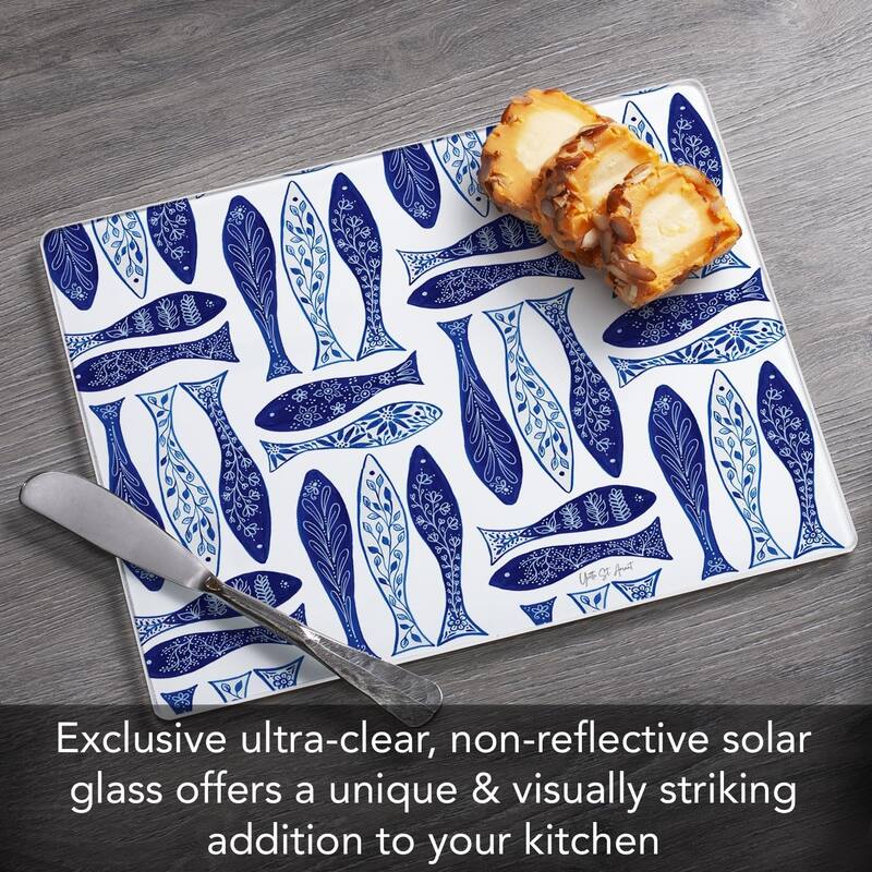 Blue Fish 3mm Tempered Glass Cutting Board 10” x 8” Manufactured in the USA Cheese Board Bar Board Dishwasher Safe