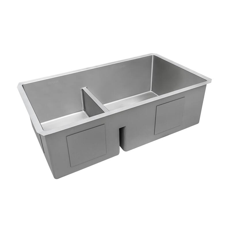 Ruvati 33-inch Low-Divide Undermount 40/60 Double Bowl 16 Gauge Rounded Corners Stainless Steel Kitchen Sink - 33 x 19 - 33 x 19