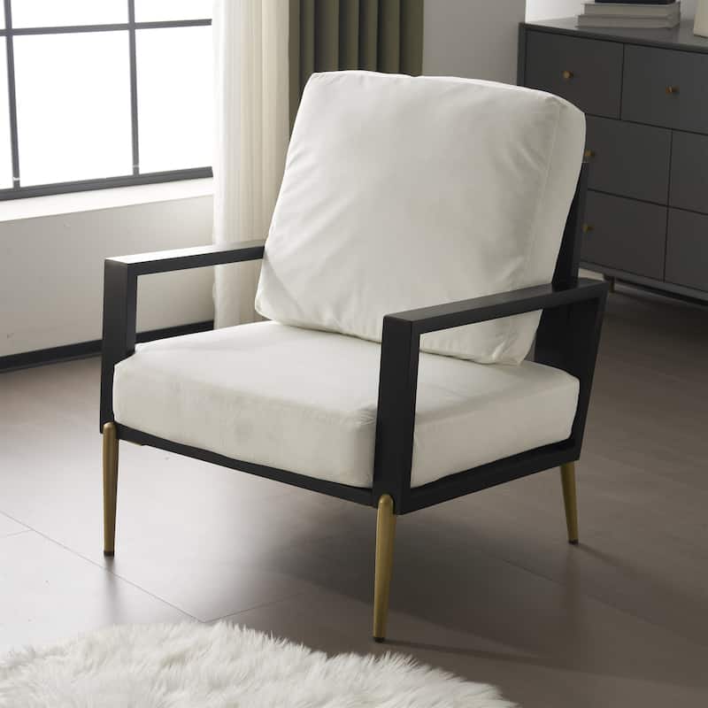 Velvet Upholstered Accent Armchair with Gold Legs