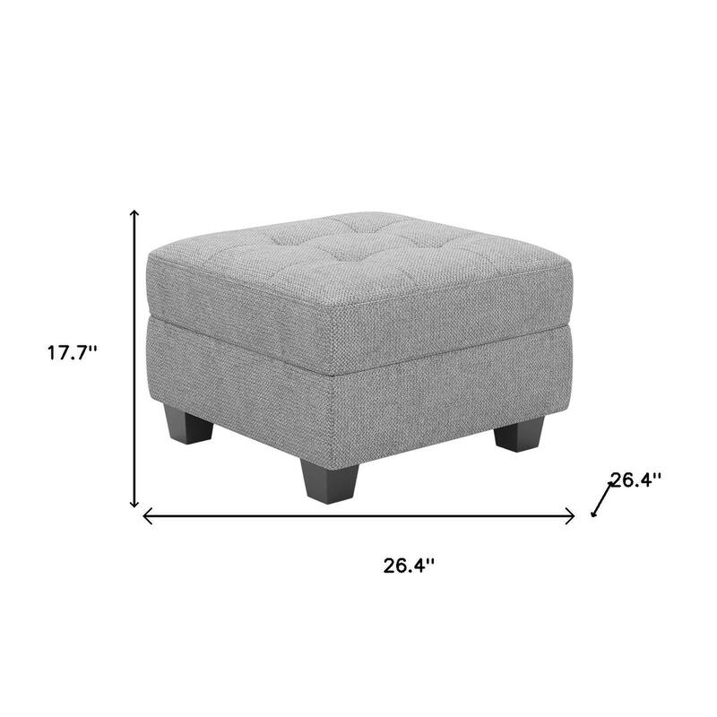 HomeRoots 26" Light Gray and Black Linen Tufted Storage Ottoman