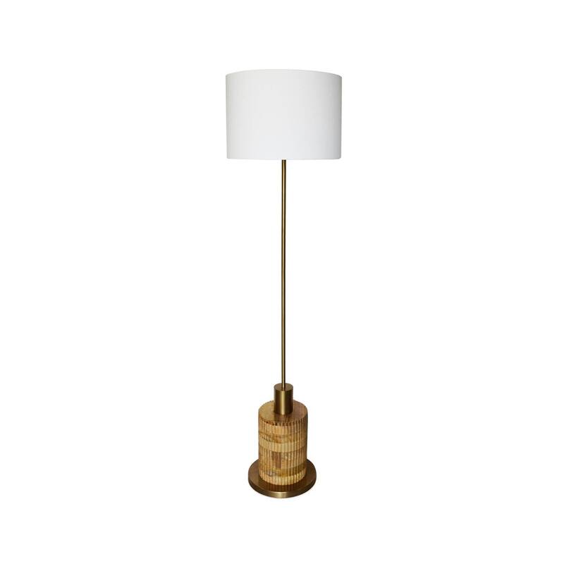 Araylia 60" Floor Lamp with Fabric Shade, Brass/ Brown