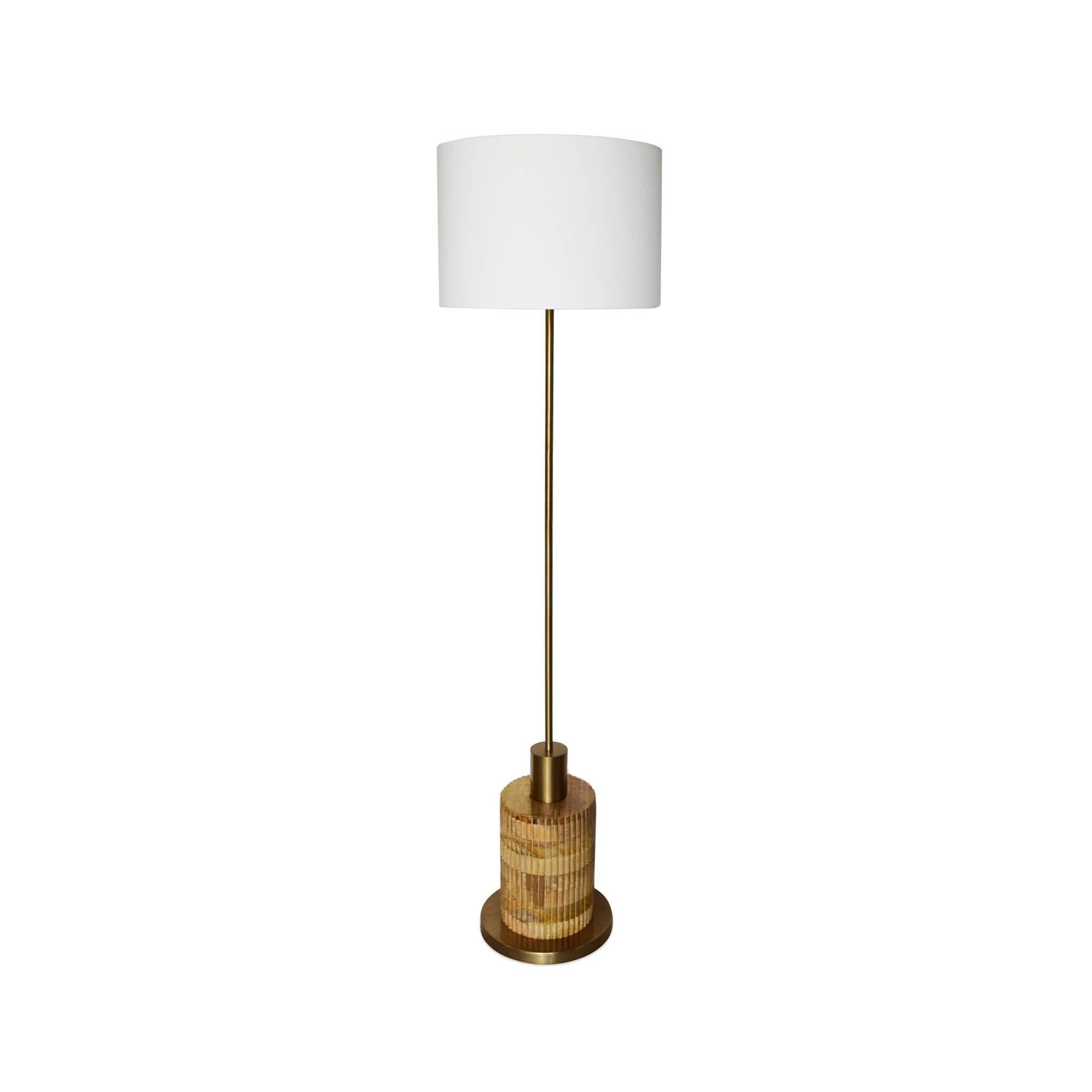 Araylia 60" Floor Lamp with Fabric Shade, Brass/ Brown