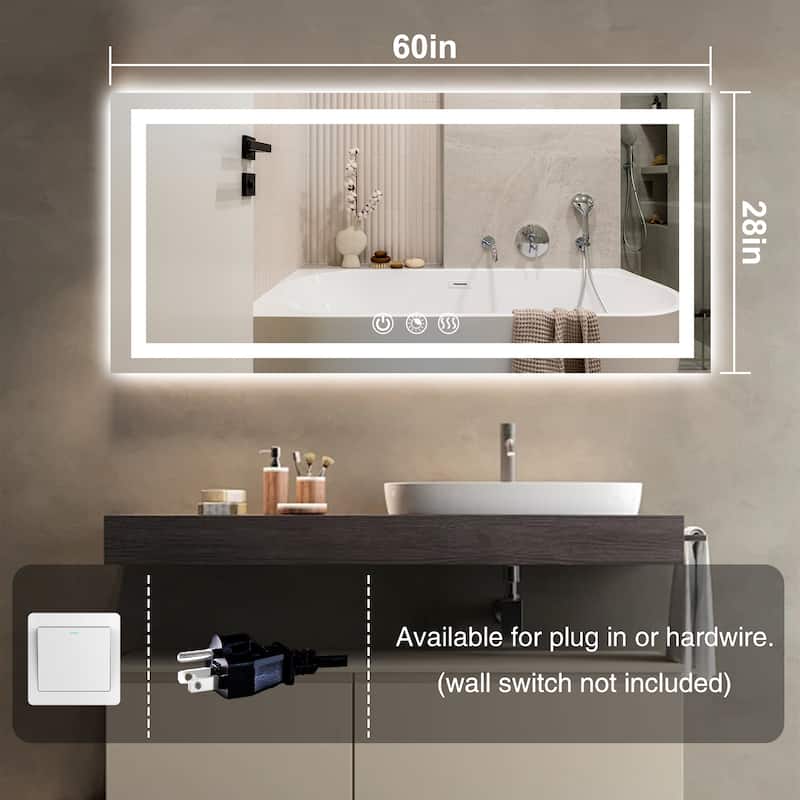 LED Bathroom mirror with Light,Dimmable 3 Colors Temperature Anti-fog Wall Mounted LED Bathroom Mirror(Frontlit & Backlit)