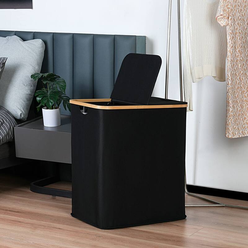 Laundry Hamper with Lid,Double Laundry Hamper with 2 Removable Bag,2 Section Laundry Hamper with Bamboo Handles 140L 36.9 Gallon