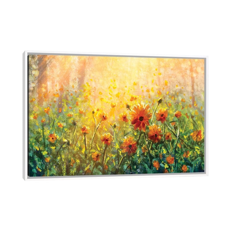 iCanvas "Flower Field In Forest Under The Morning Sunlight" by Valery Rybakow Framed Canvas Print - White - 18x26