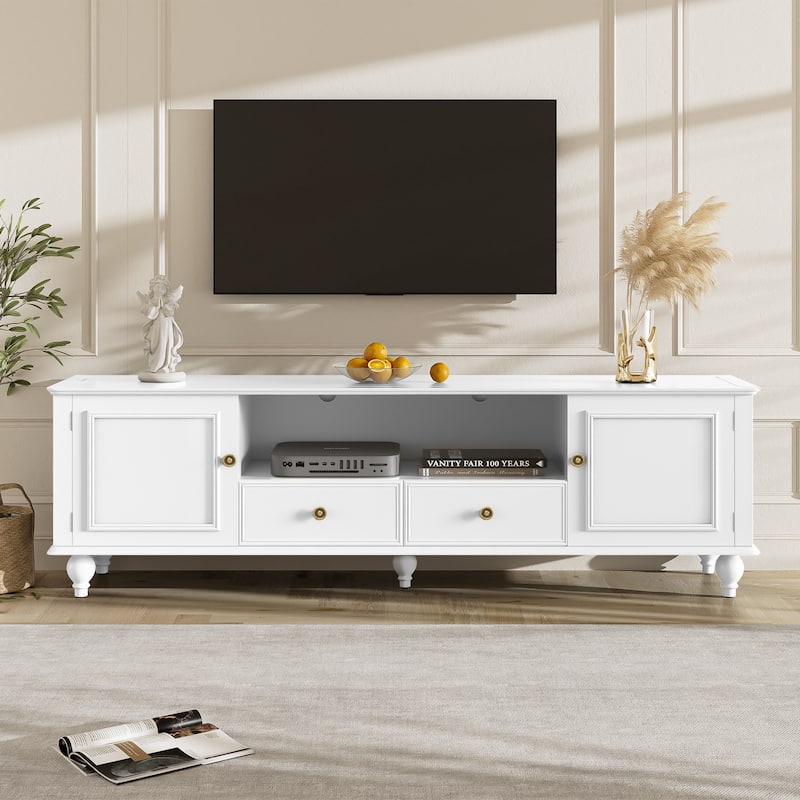 70.9" Modern TV Stand for 80" TVs - 2 Drawers, 2 Cabinets, Open Shelf, 5-Leg Media Console