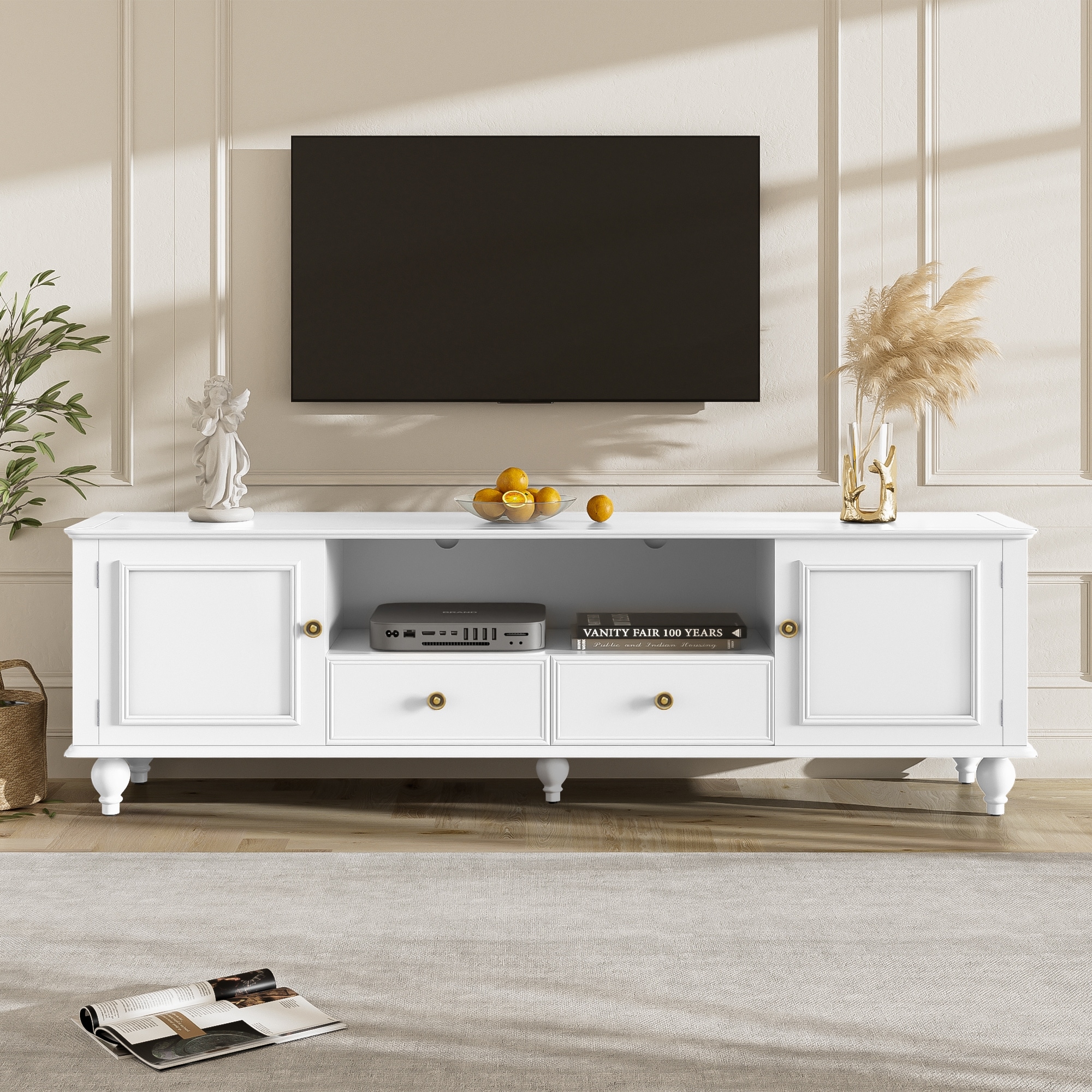70.9'' Modern TV Stand for TVs up to 80 Inches, Entertainment Center with 2 Drawers for Living room