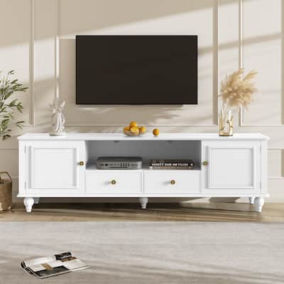 Modern TV Stand Entertainment Center for TVs up to 80 Inches, TV Console Table Media Storage Cabinet with 2 Drawers