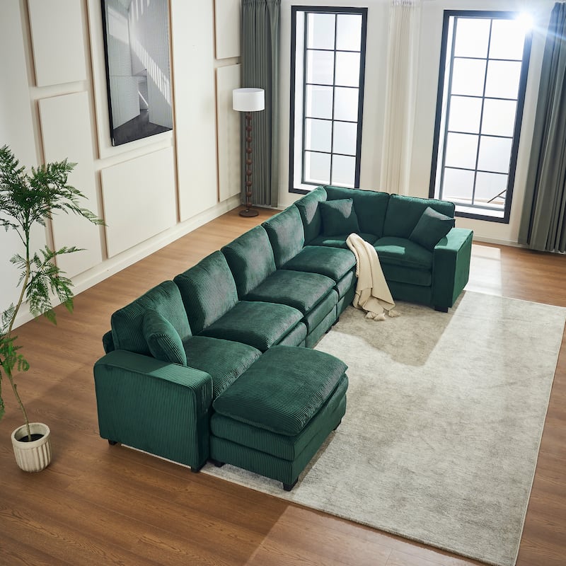 Modern U-Shaped 6-seat Modular Sectional Sofa with 1 Ottoman & 3 Toss Pillows
