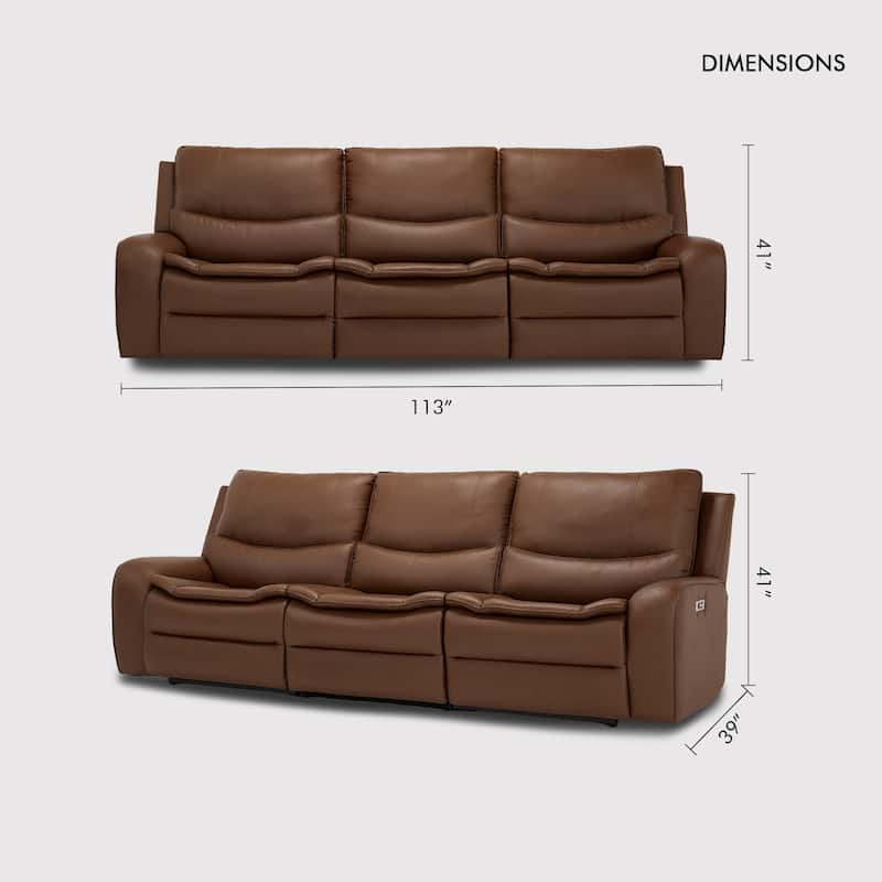 113" W Faux Leather Dual-Power Oversized Width Seat Sofa with Ajustable Headrest, USB & USB-C Charging